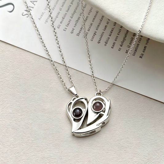 Love in 100 Languages Couple Necklace with Preserved Flower Box Packaging