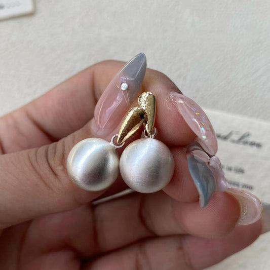 Brushed Metal Ball Drop Earrings – Two-Tone Earrings with S925 Silver Posts
