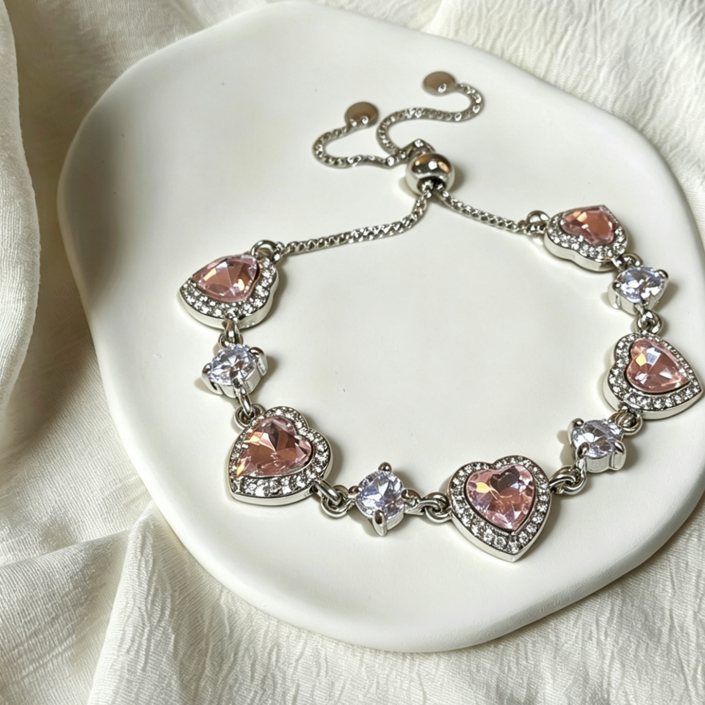 Pink Zircon Heart Bracelet in 18K Gold