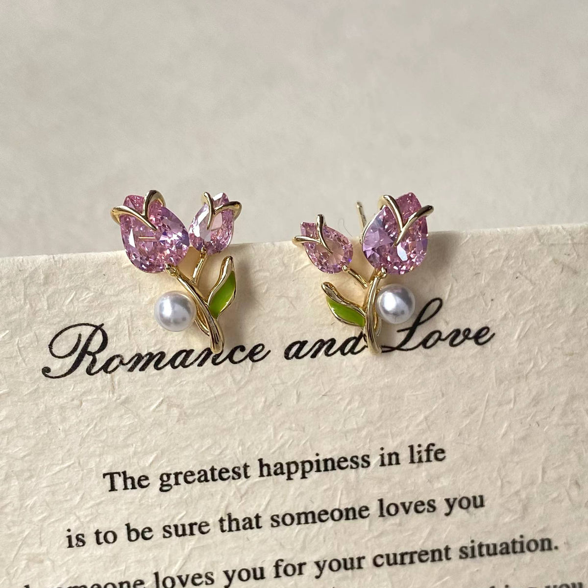 Pink Tulip Stud Earrings – Romantic Floral Earrings with S925 Silver Posts