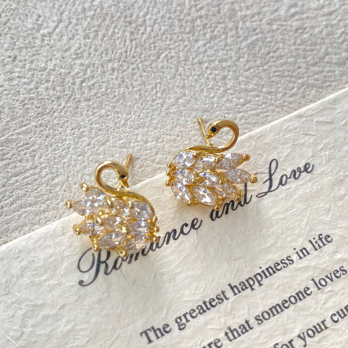 Sparkling Swan Stud Earrings – Gold-Tone Earrings with S925 Silver Posts