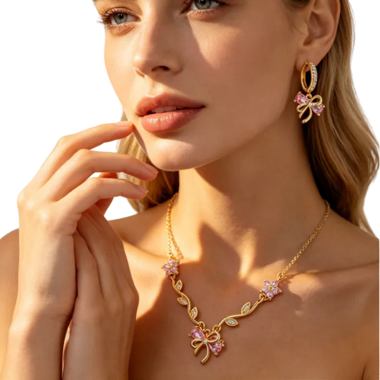PINK BOW -【NECKLACE/EARRING SET】