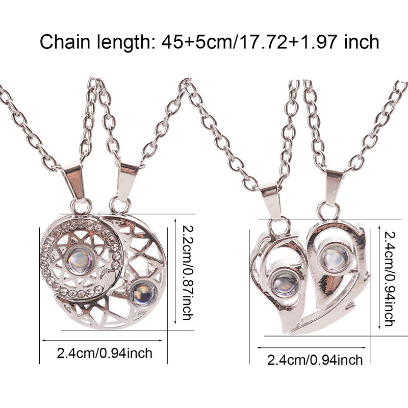 Love in 100 Languages Couple Necklace with Preserved Flower Box Packaging