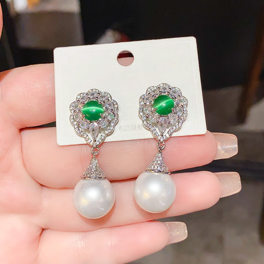 925 Silver Teardrop Tassel Diamond Inlaid Drop Earrings