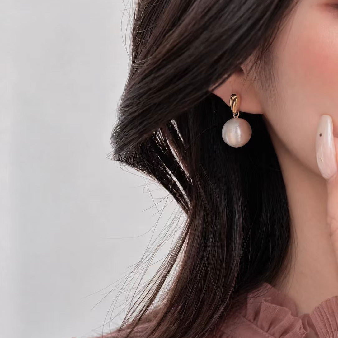 Brushed Metal Ball Drop Earrings – Two-Tone Earrings with S925 Silver Posts
