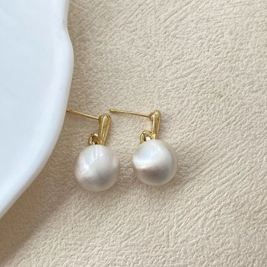 Brushed Metal Ball Drop Earrings – Two-Tone Earrings with S925 Silver Posts
