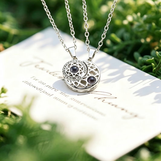 Love in 100 Languages Couple  Necklace with Preserved Flower Box Packaging