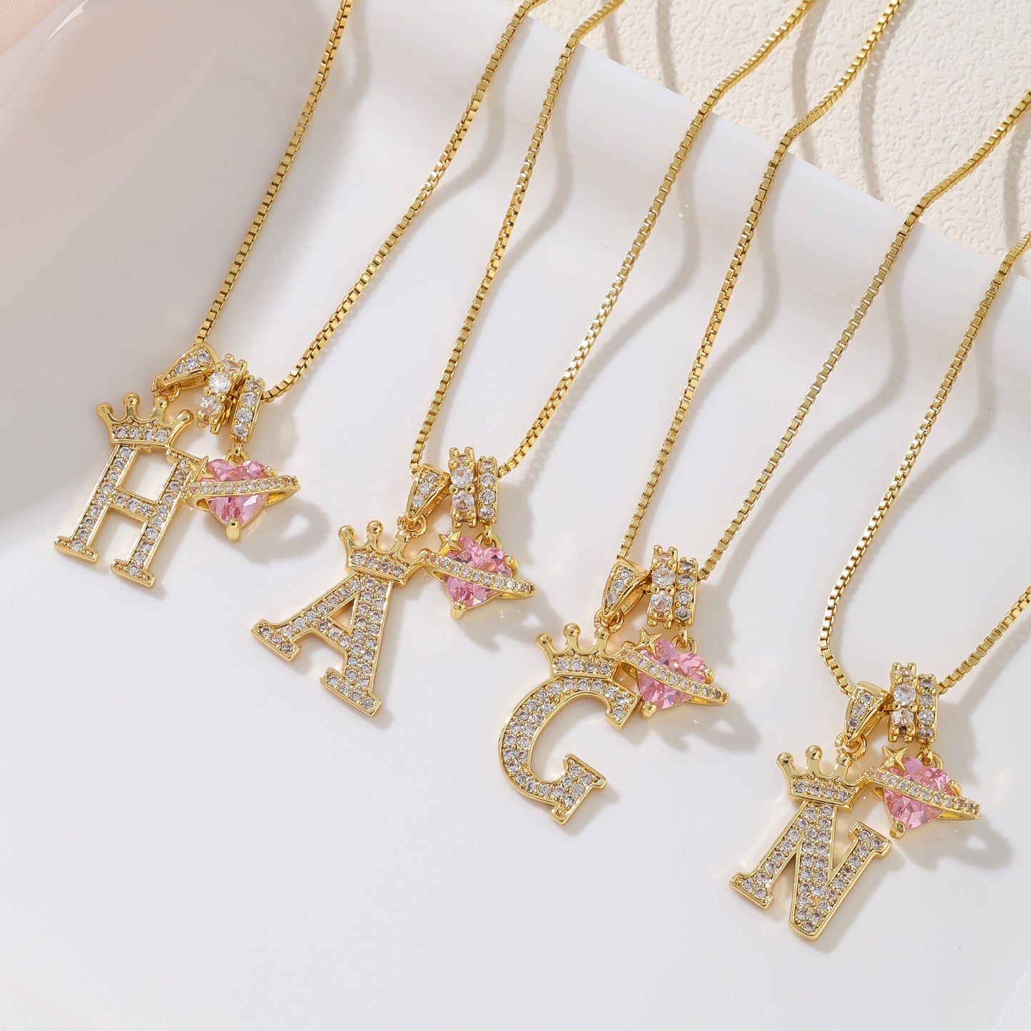 18k Gold Crown Initial Necklace with Diamond Accents & Preserved Flower Box