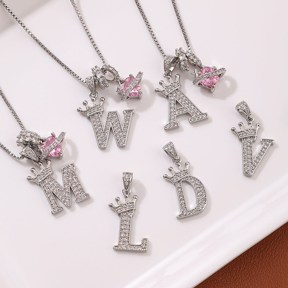 18k Gold Crown Initial Necklace with Diamond Accents & Preserved Flower Box
