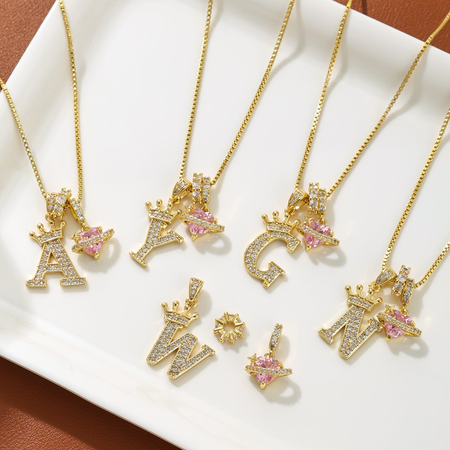 18k Gold Crown Initial Necklace with Diamond Accents & Preserved Flower Box