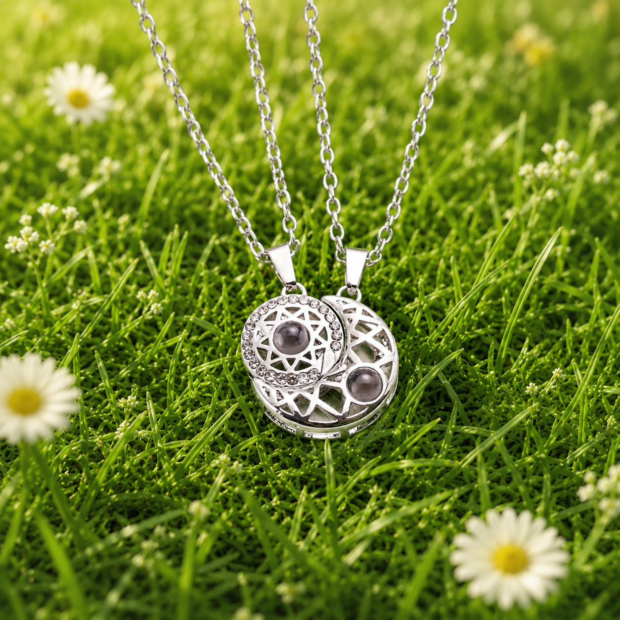 Love in 100 Languages Couple  Necklace with Preserved Flower Box Packaging