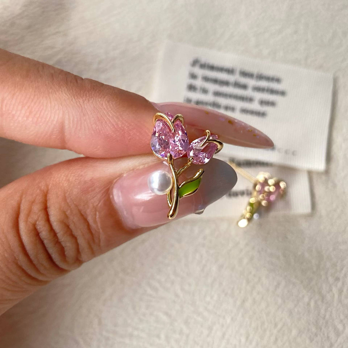 Pink Tulip Stud Earrings – Romantic Floral Earrings with S925 Silver Posts