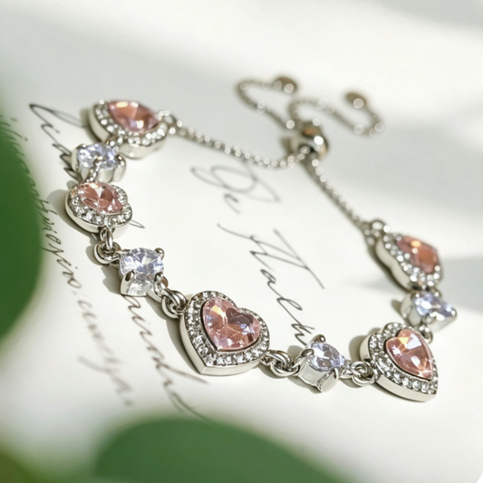 Pink Zircon Heart Bracelet in 18K Gold