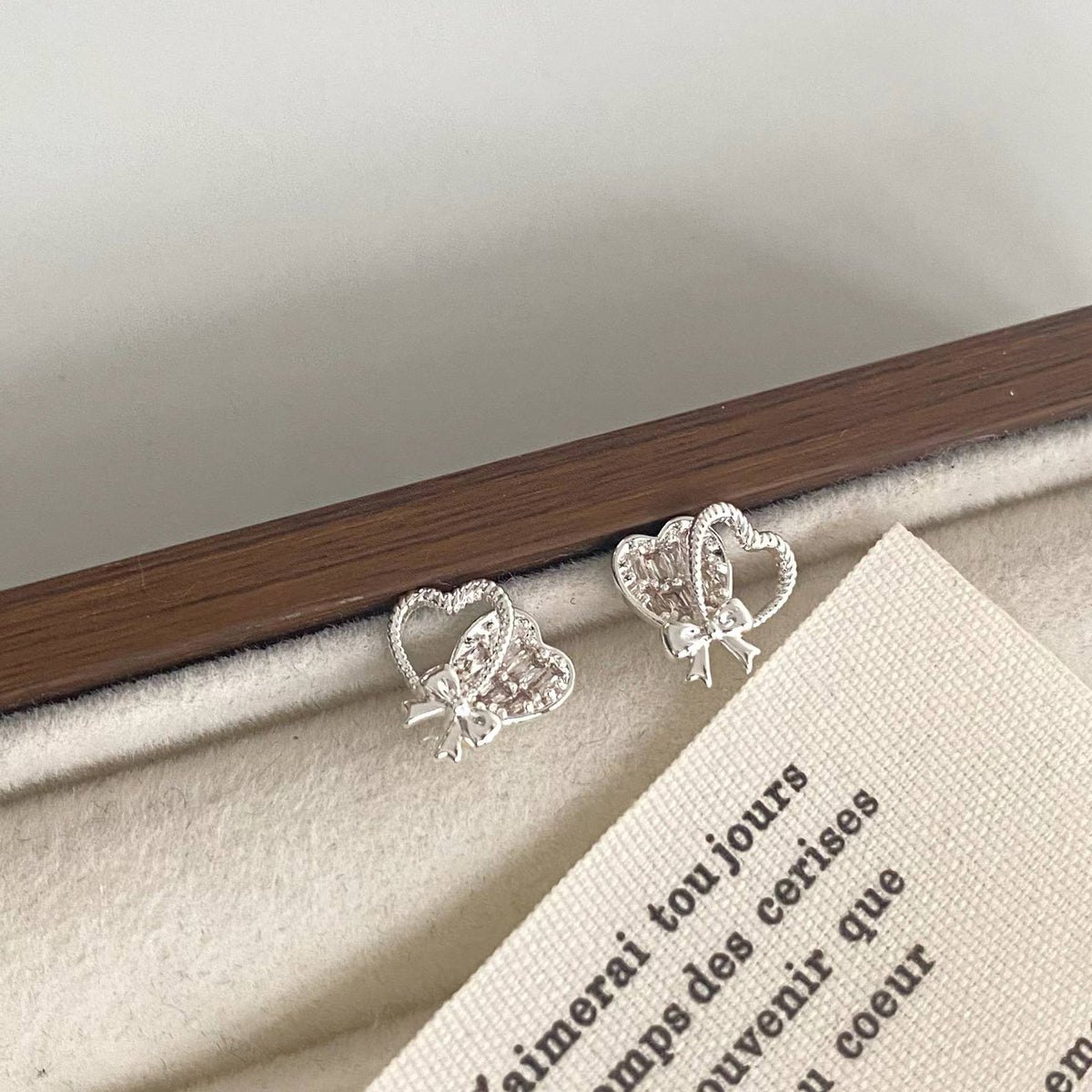 Silver Heart Bow Stud Earrings – Romantic S925 Silver Post Earrings