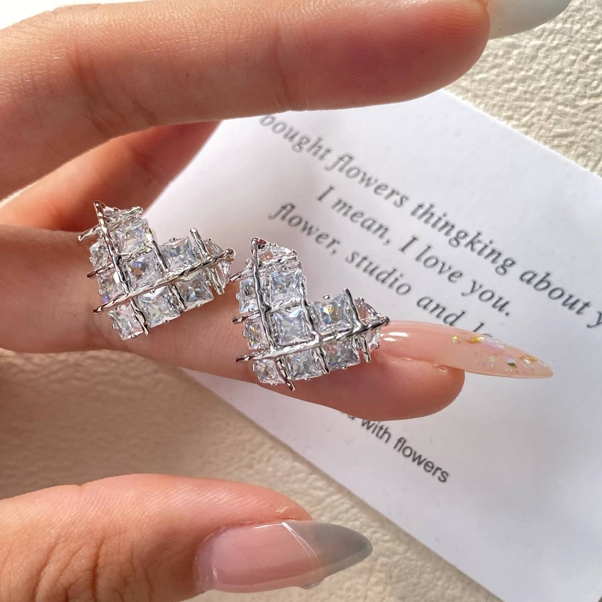 Silver Geometric Grid Stud Earrings – Square-Cut Statement Earrings with S925 Silver Posts