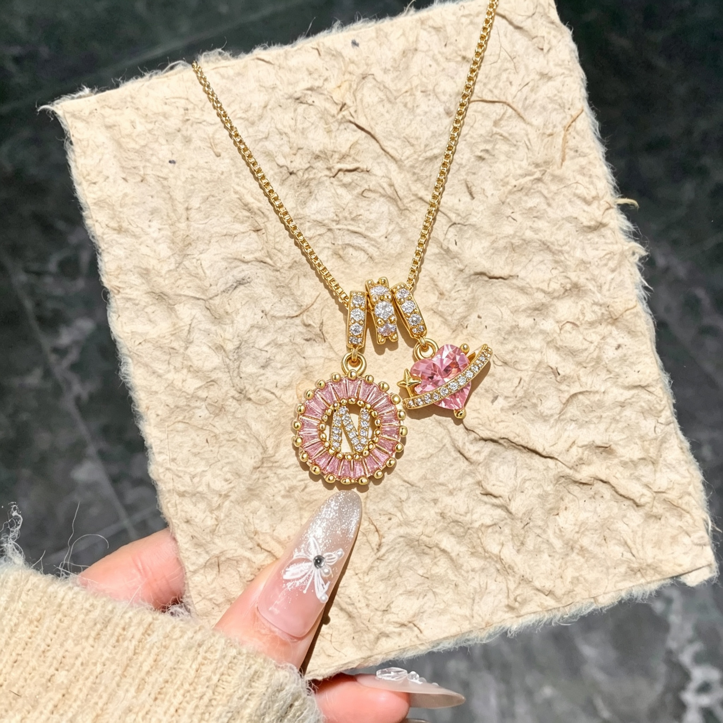 Custom Initial Necklace in Preserved Flower Gift Box - Minimalist Luxury Jewelry