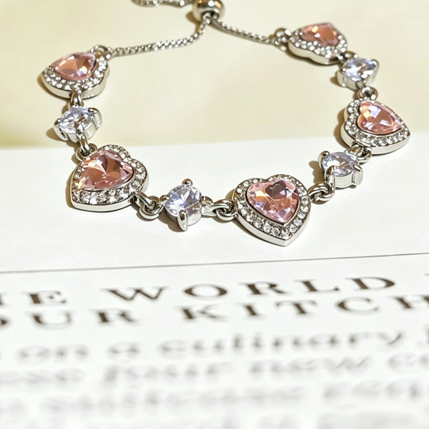 Pink Zircon Heart Bracelet in 18K Gold