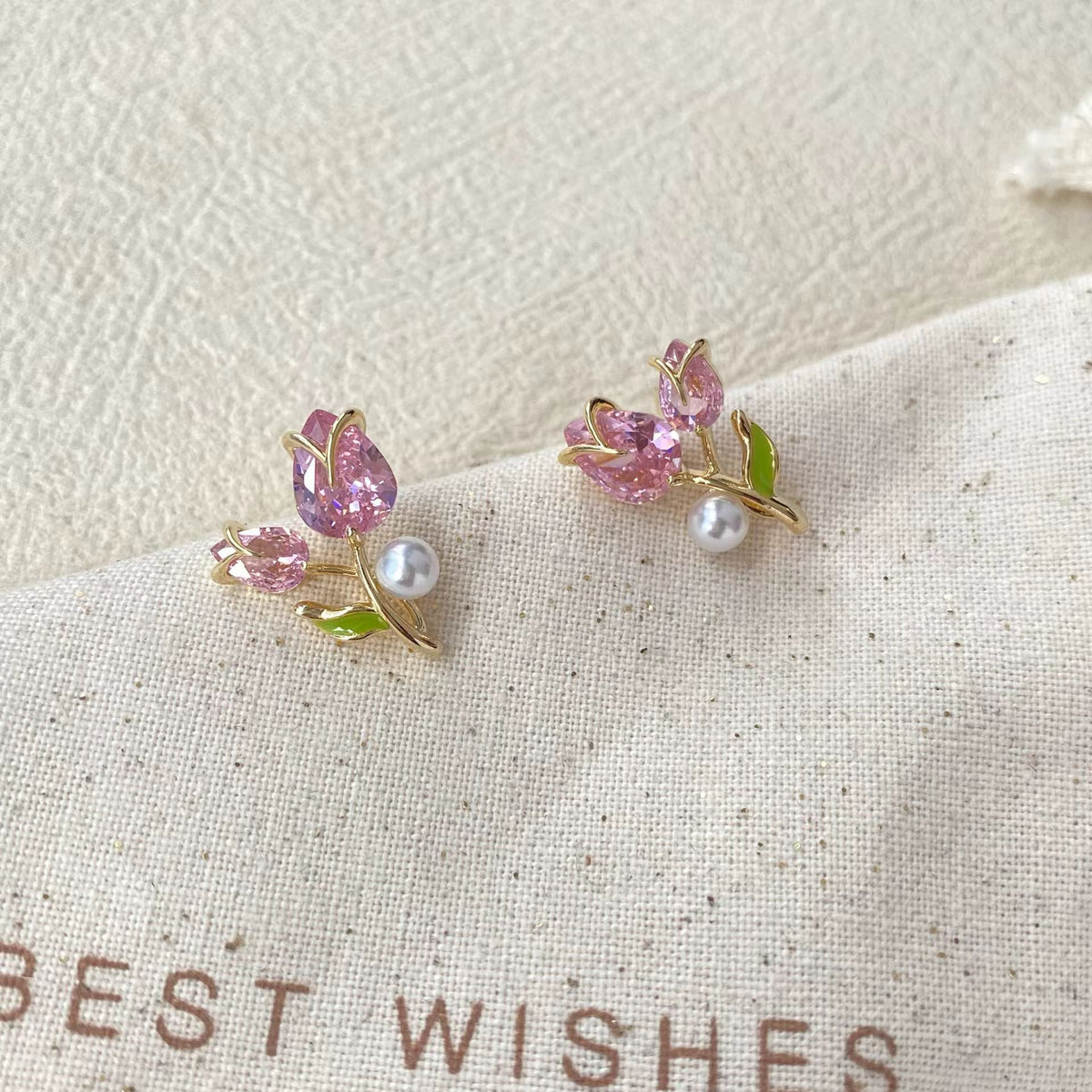 Pink Tulip Stud Earrings – Romantic Floral Earrings with S925 Silver Posts