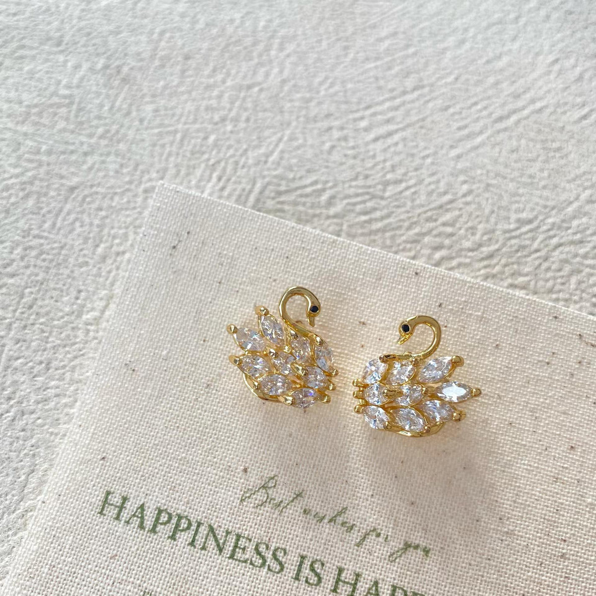Sparkling Swan Stud Earrings – Gold-Tone Earrings with S925 Silver Posts