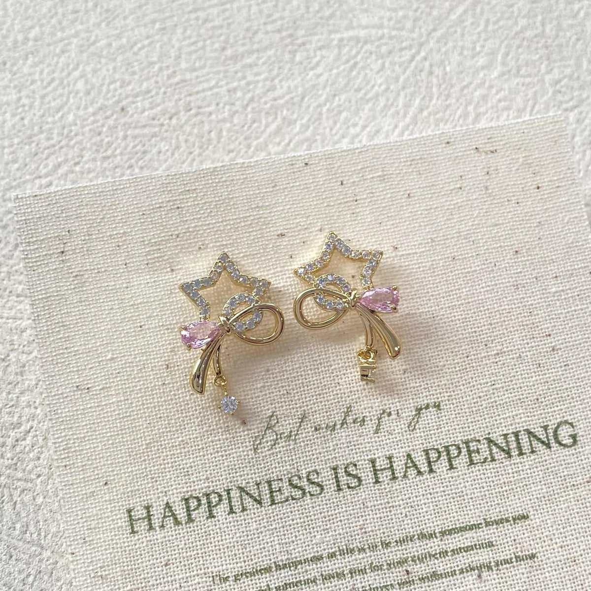 Sparkling Star Bow Stud Earrings – Gold-Tone Romantic Earrings with S925 Silver Posts