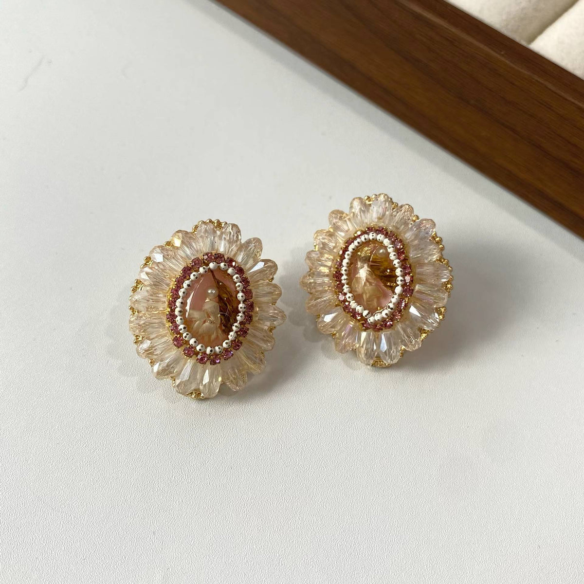 Vintage Cameo Floral Stud Earrings – Romantic Statement Earrings with S925 Silver Posts