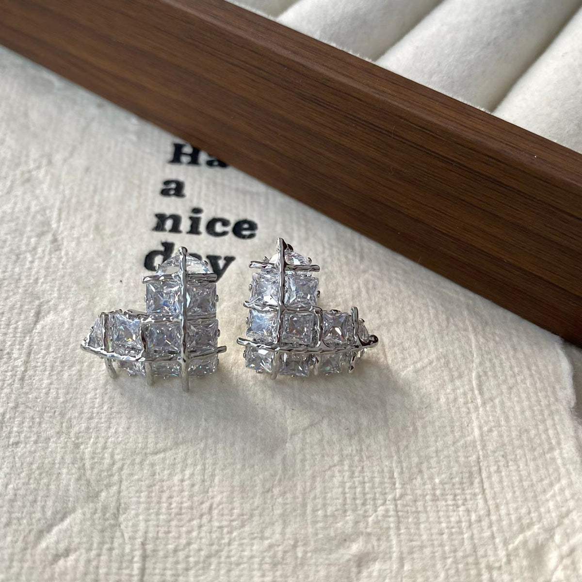 Silver Geometric Grid Stud Earrings – Square-Cut Statement Earrings with S925 Silver Posts