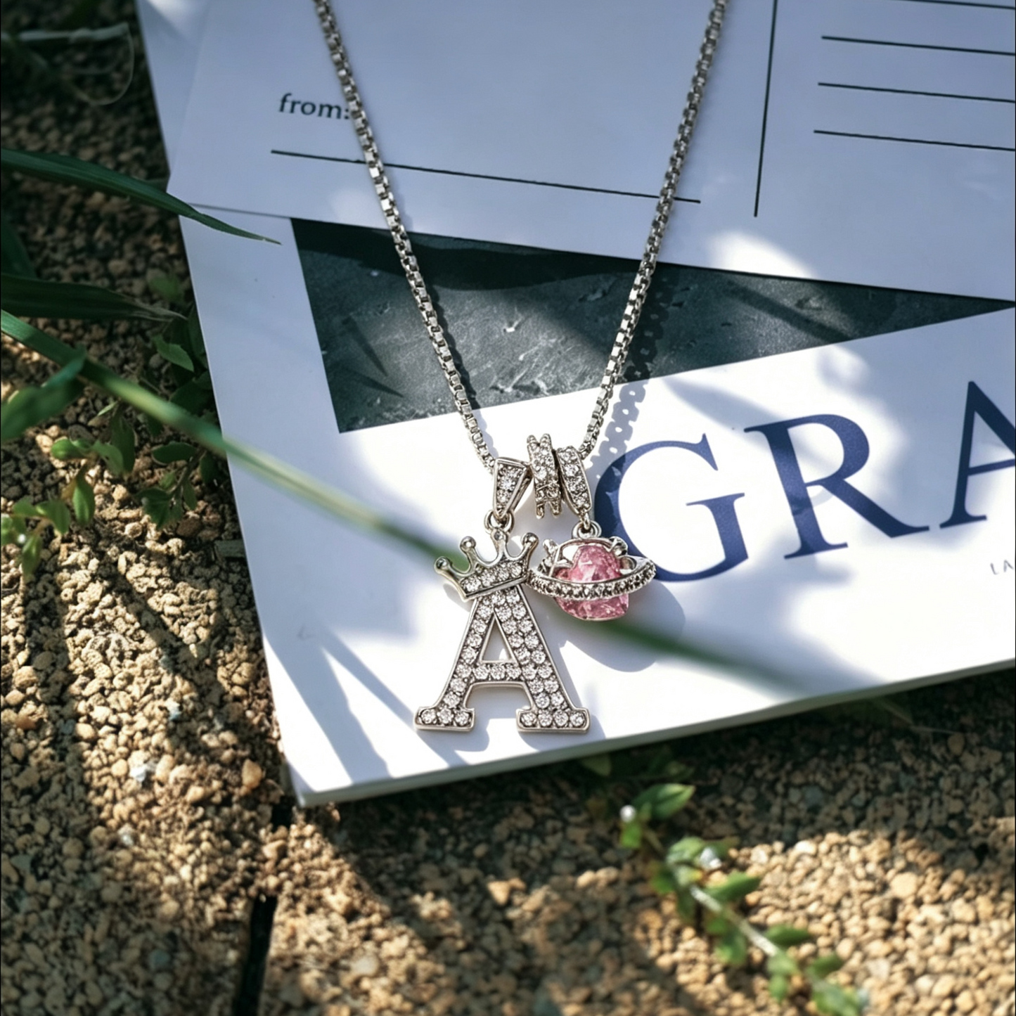 18k Gold Crown Initial Necklace with Diamond Accents & Preserved Flower Box
