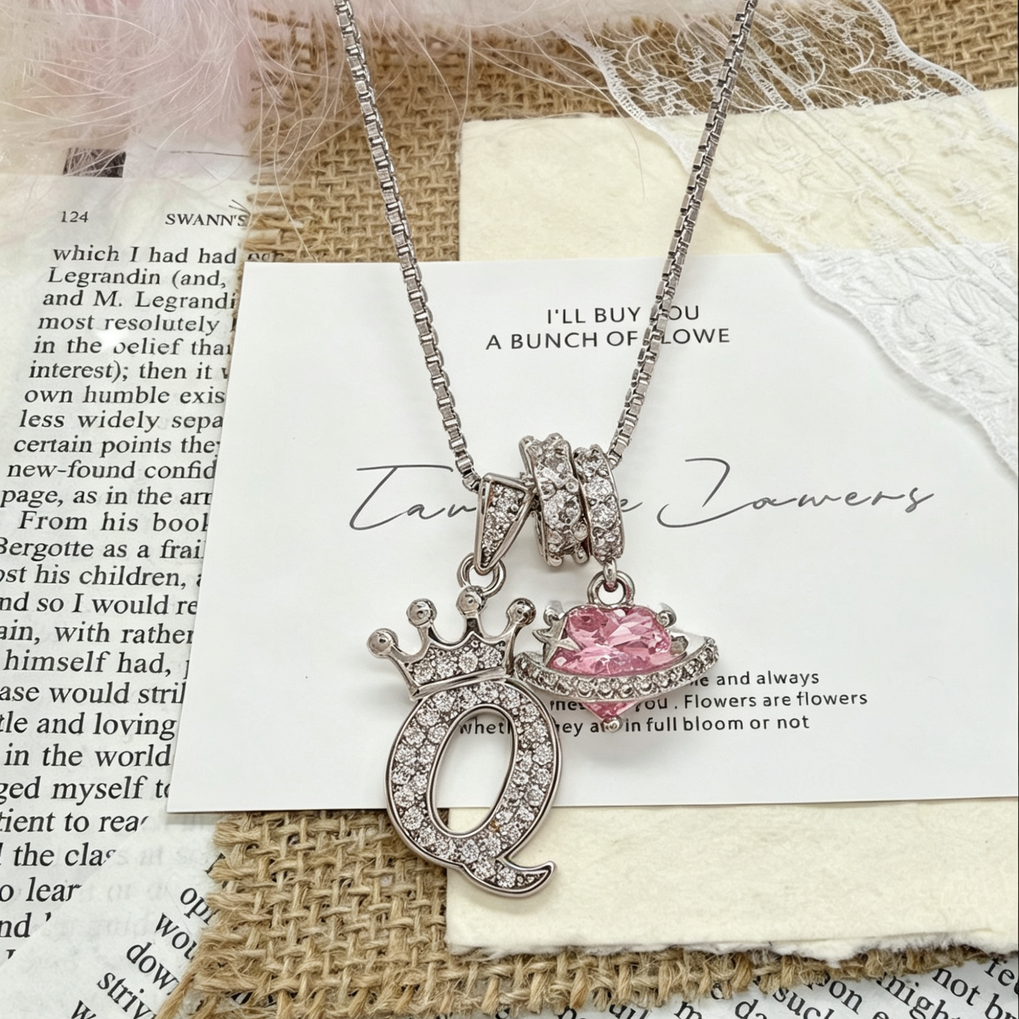 18k Gold Crown Initial Necklace with Diamond Accents & Preserved Flower Box