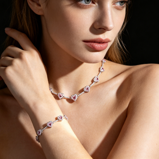 Pink Heart Necklace Set