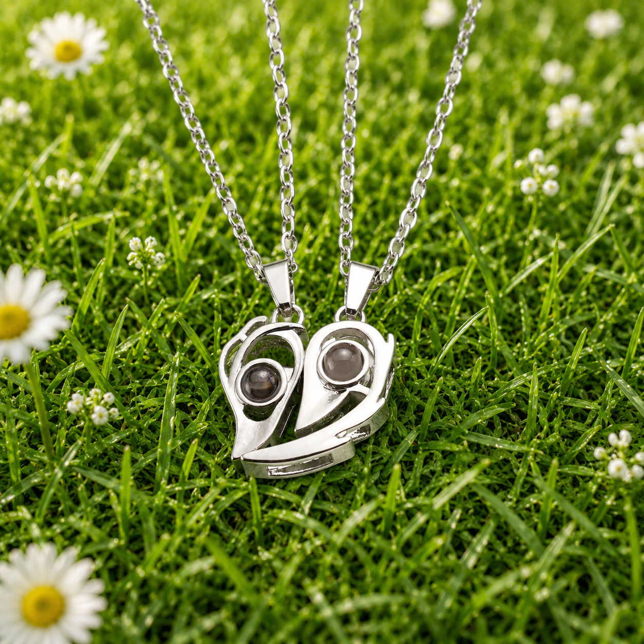 Love in 100 Languages Couple  Necklace with Preserved Flower Box Packaging