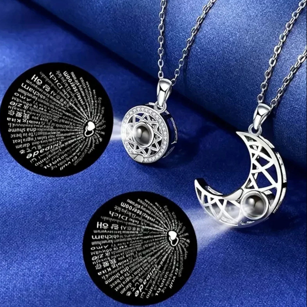 Love in 100 Languages Couple  Necklace with Preserved Flower Box Packaging