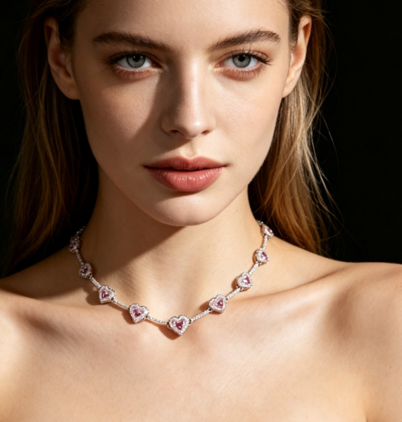 Pink Heart Necklace Set