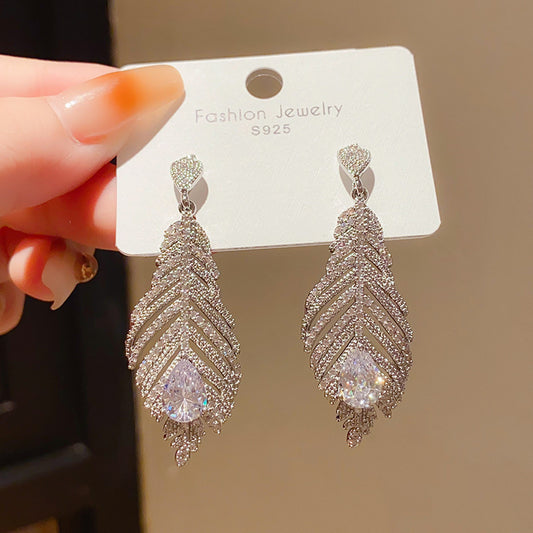925 Silver Teardrop Tassel Diamond Inlaid Drop Earrings