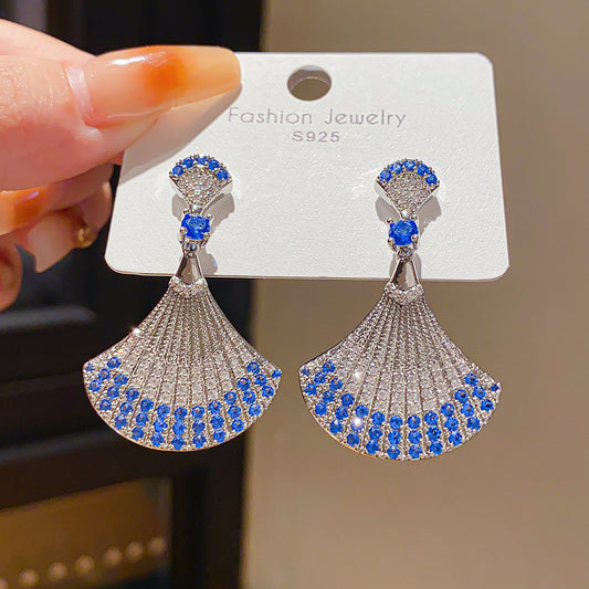 925 Silver Teardrop Tassel Diamond Inlaid Drop Earrings
