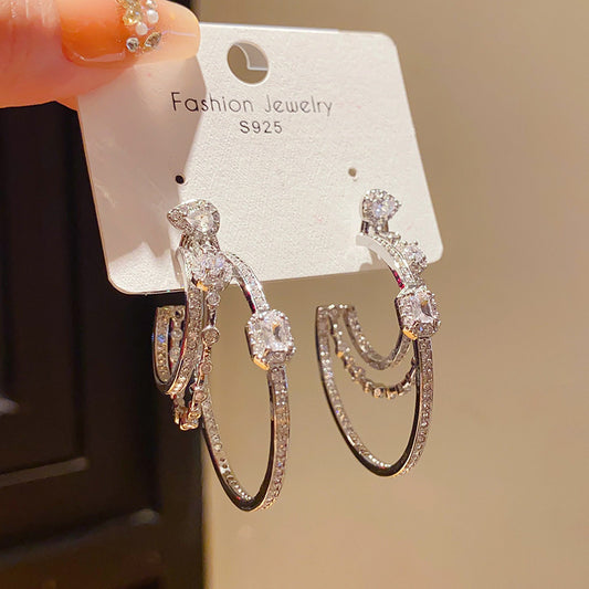 925 Silver Teardrop Tassel Diamond Inlaid Drop Earrings
