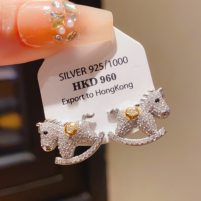 925 Silver Teardrop Tassel Diamond Inlaid Drop Earrings