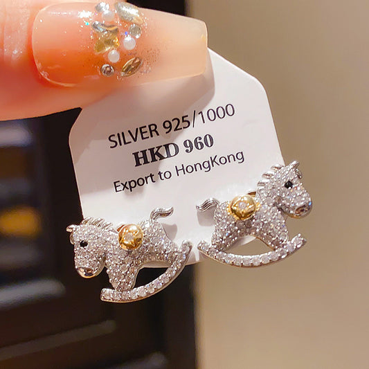 925 Silver Teardrop Tassel Diamond Inlaid Drop Earrings