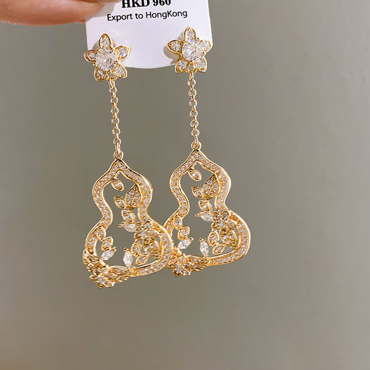 925 Silver Teardrop Tassel Diamond Inlaid Drop Earrings